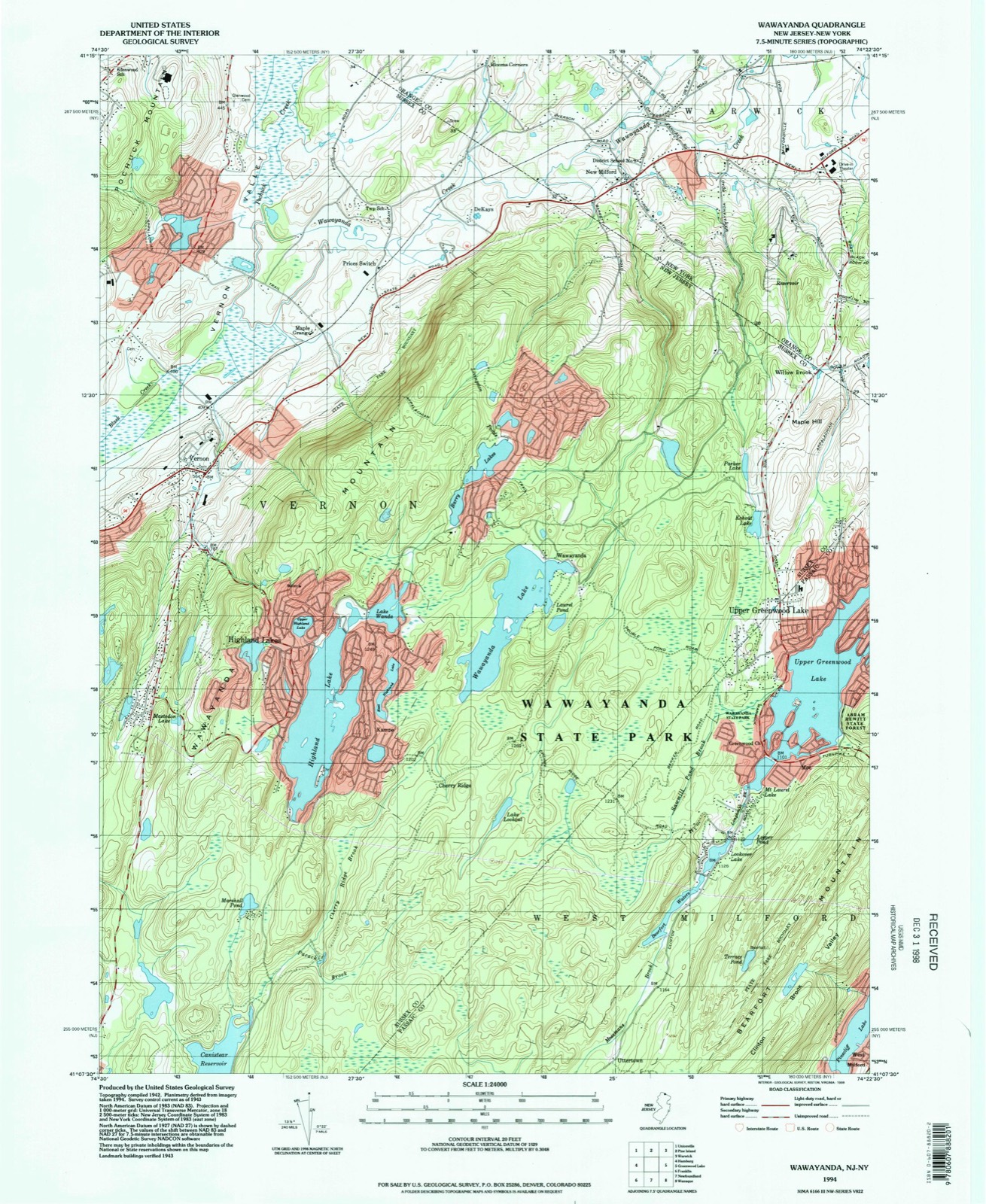 Topographic sheet of New Milford, surveyed 1994