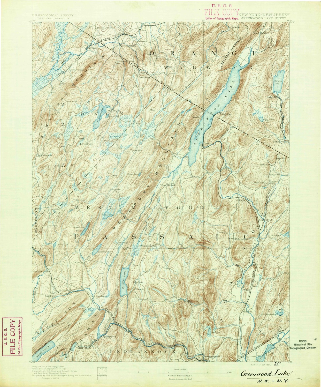 Topographic sheet of Greenwood Lake, surveyed 1891