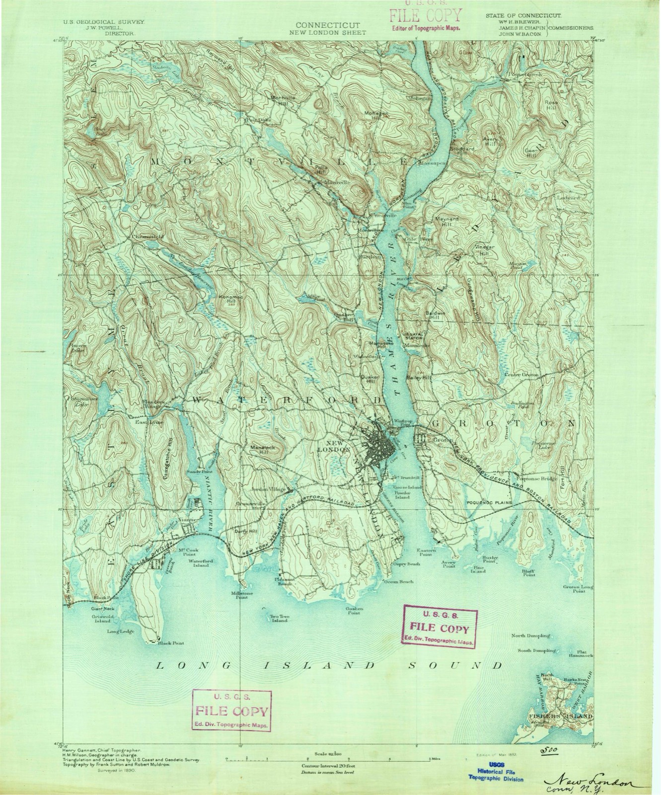 Topographic sheet of Fishers Island, surveyed 1892