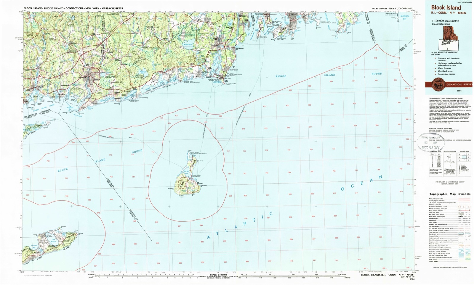 Topographic sheet covering Montauk Point Lighthouse, surveyed 1984