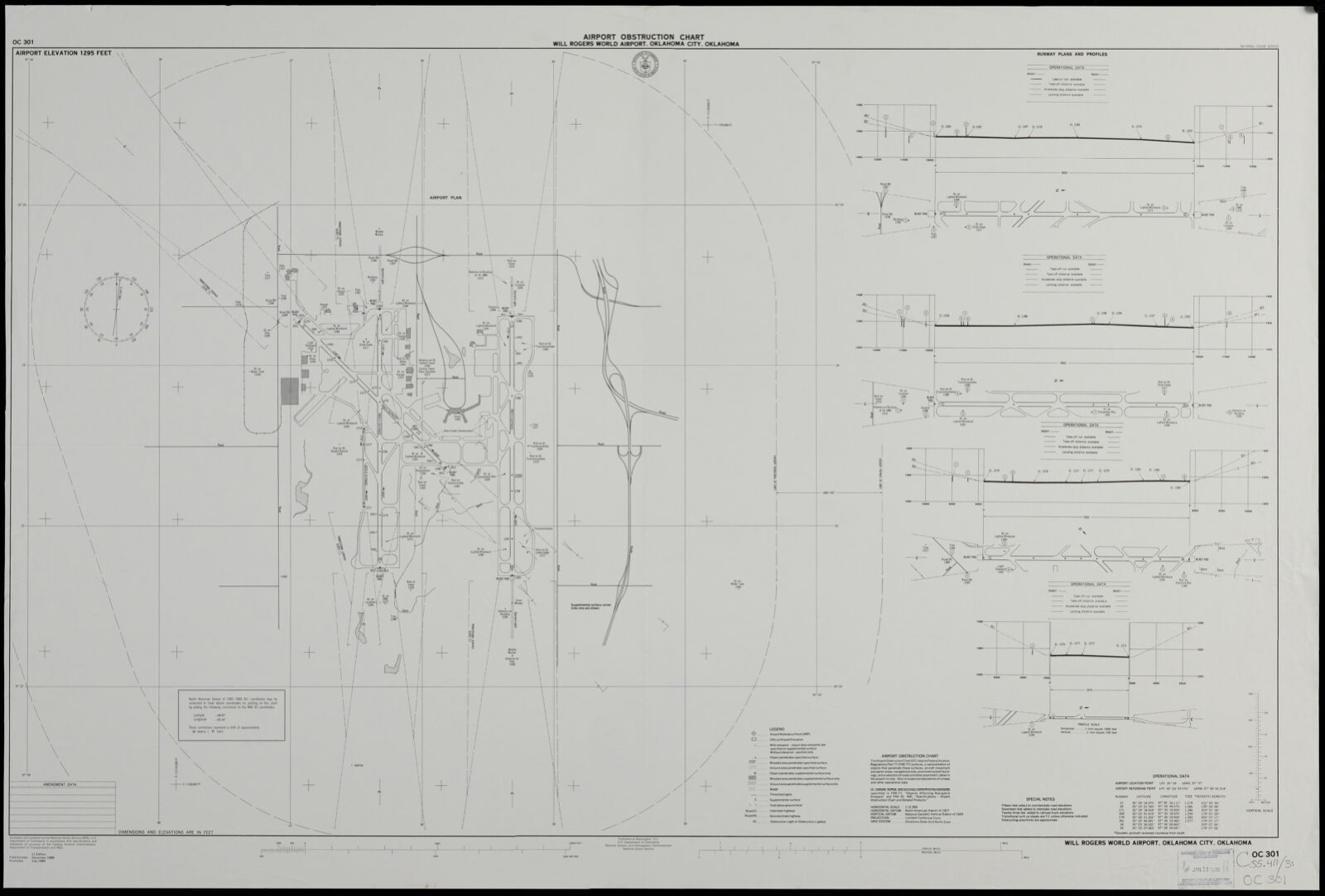 Airport obstruction chart OC 301, Will Rogers World Airport, Oklahoma City, Oklahoma, Boston Public Library - undated