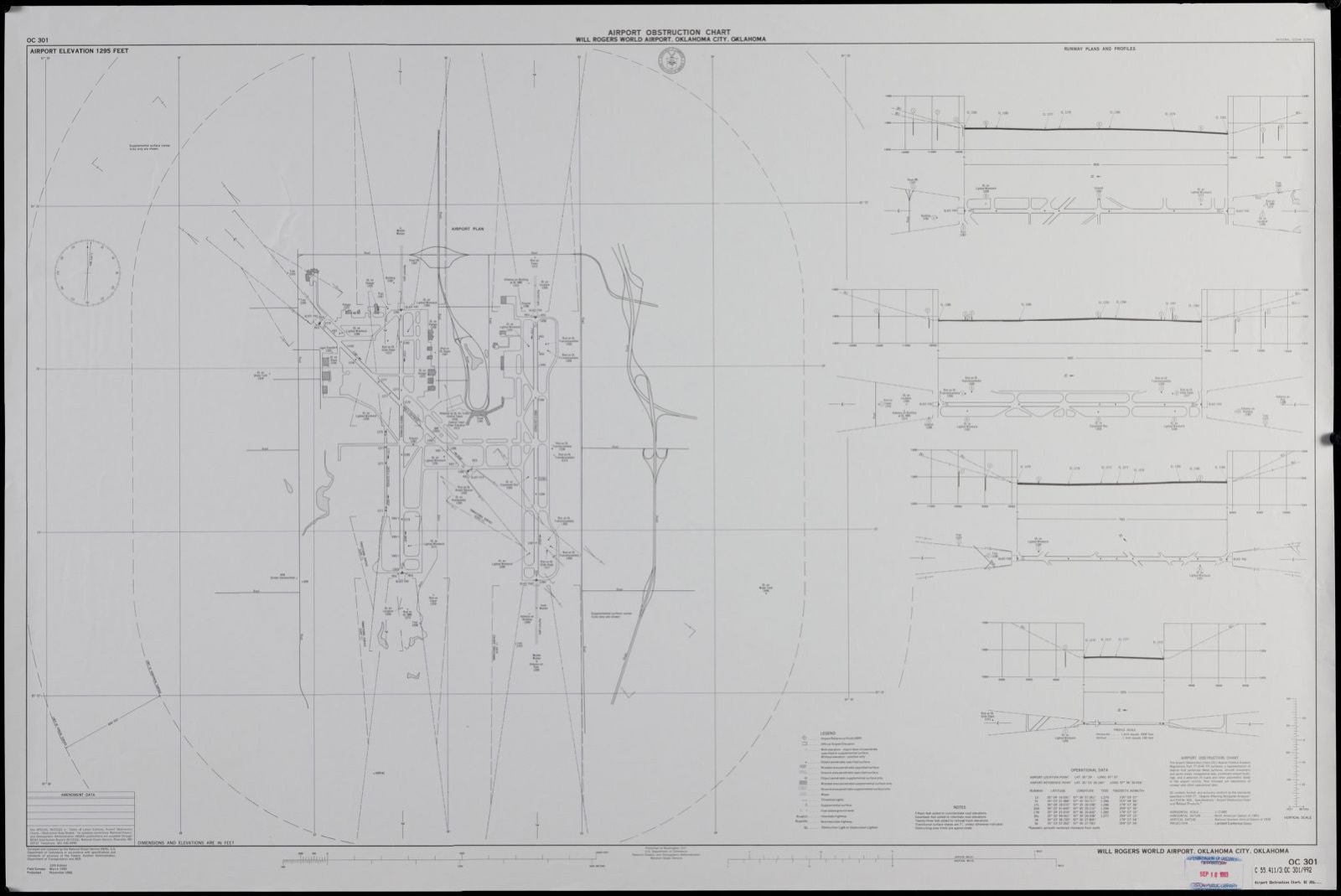 Airport obstruction chart OC 301, Will Rogers World Airport, Oklahoma City, Oklahoma, Boston Public Library - undated