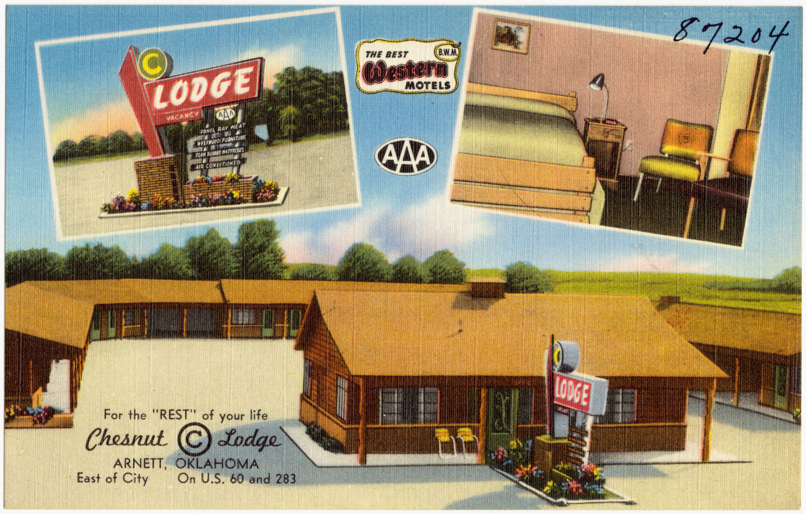 For the "Rest" of your life, Chesnut © Lodge, Arnett, Oklahoma, east of city, on U.S. 60 and 283, Boston Public Library - undated