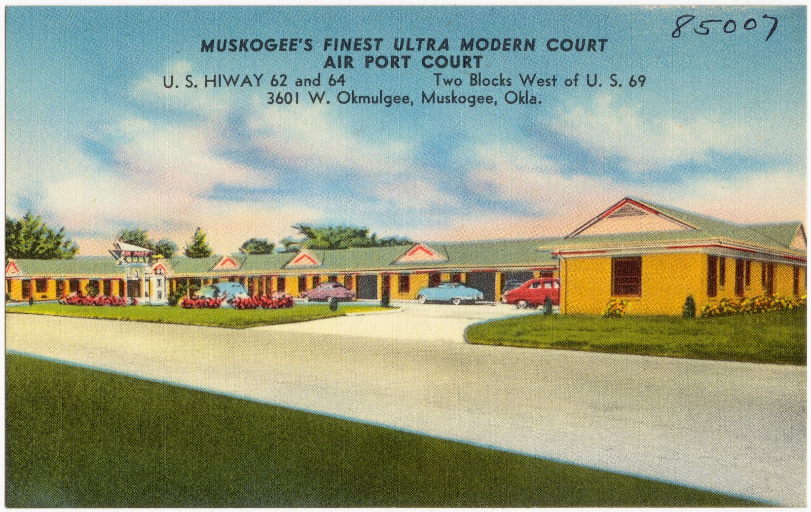 Muskogee's finest ultra modern court, Air Port Court, U.S. Hiway 62 and 64, two blocks west of U.S. 69, 3601 W. Okmulgee, Muskogee, Okla., Boston Public Library - undated