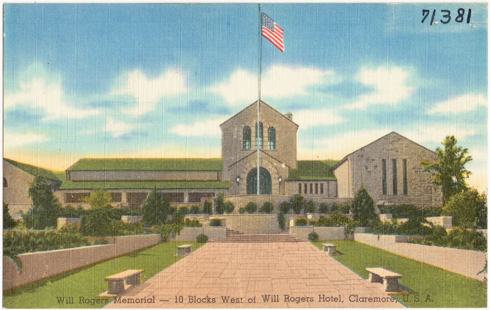 Will Rogers Memorial -- 10 blocks west of Will Rogers Hotel, Claremore, U.S.A., Boston Public Library - undated