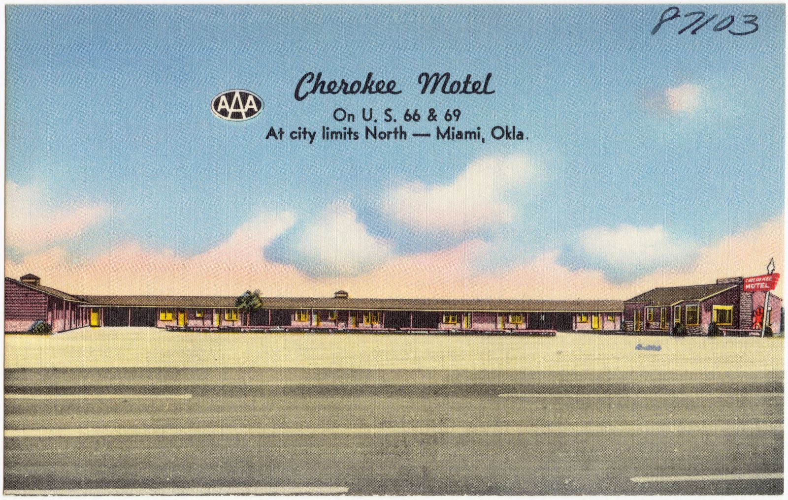 Cherokee Motel, on U.S. 66 & 69, at city limits north -- Miami, Okla., Boston Public Library - undated
