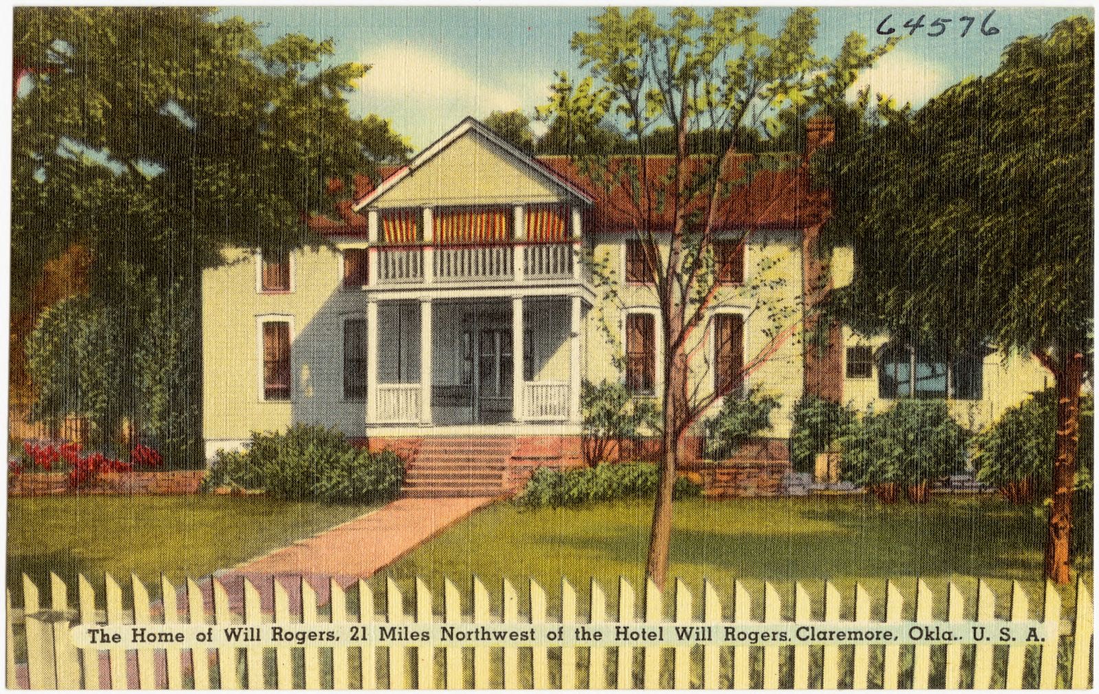 The home of Will Rogers, 21 miles northwest of the Hotel Will Rogers, Claremore, Okla., U.S.A., Boston Public Library - undated