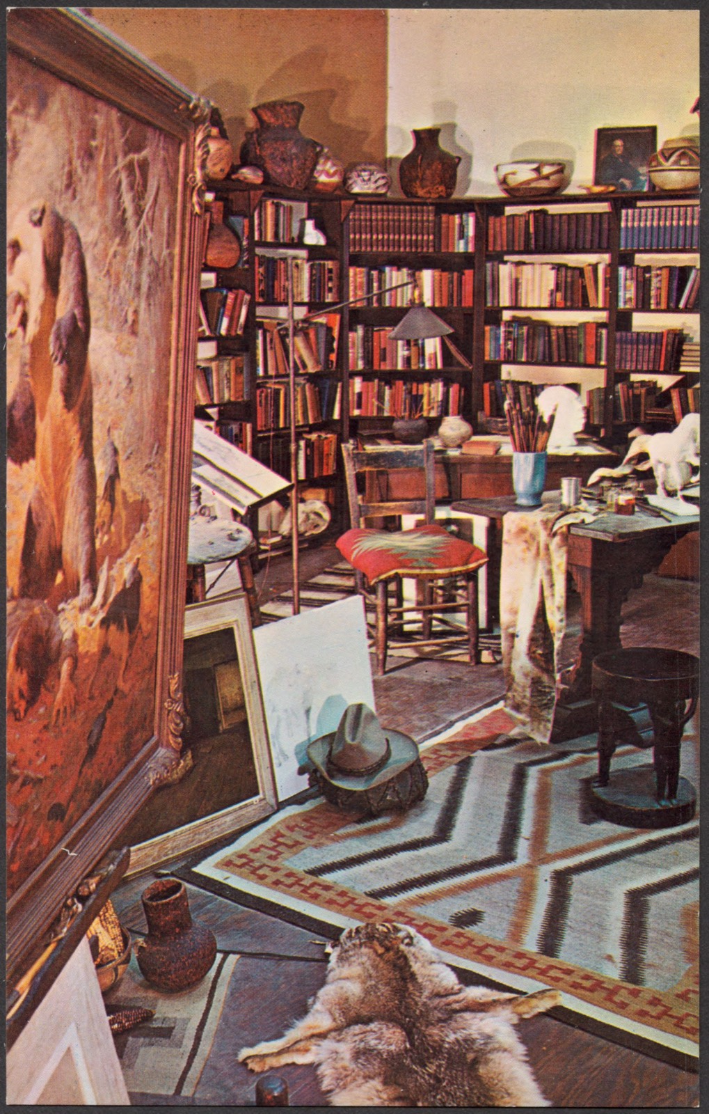 This is a view of the studio collection on permanent exhibition in the W. R. Leigh Gallery, Gilcrease Museum, Tulsa, Oklahoma, Boston Public Library - undated