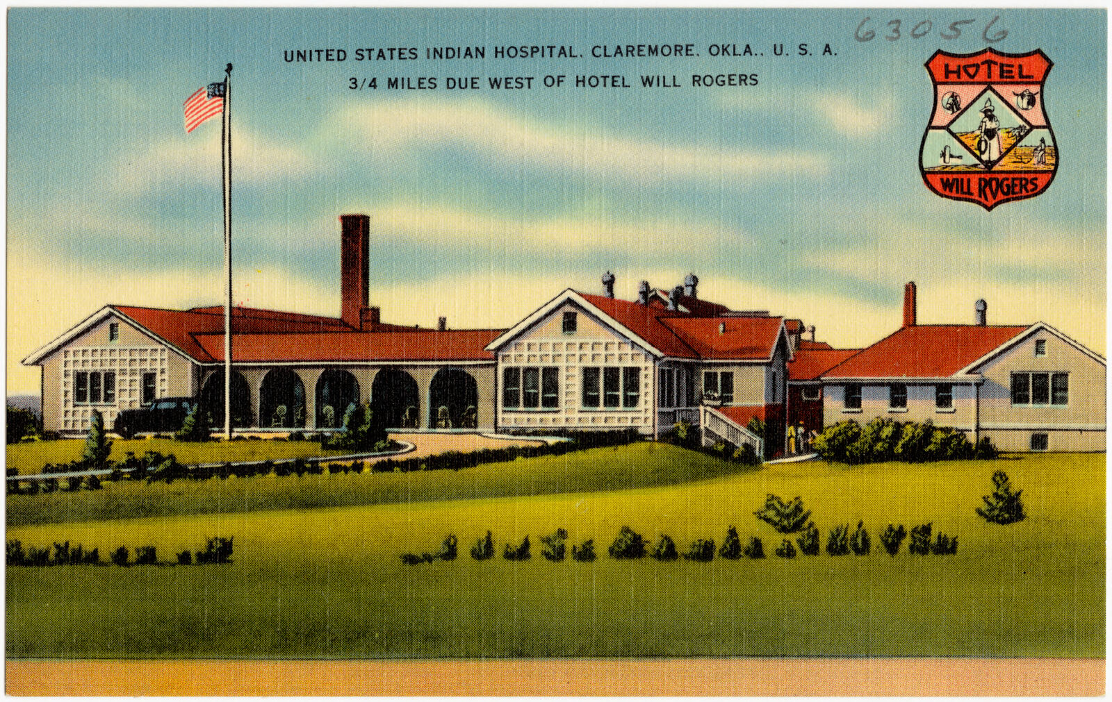 United States Indian Hospital, Claremore, Okla., U.S.A., 3/4 miles due west of Hotel Will Rogers, Boston Public Library - undated