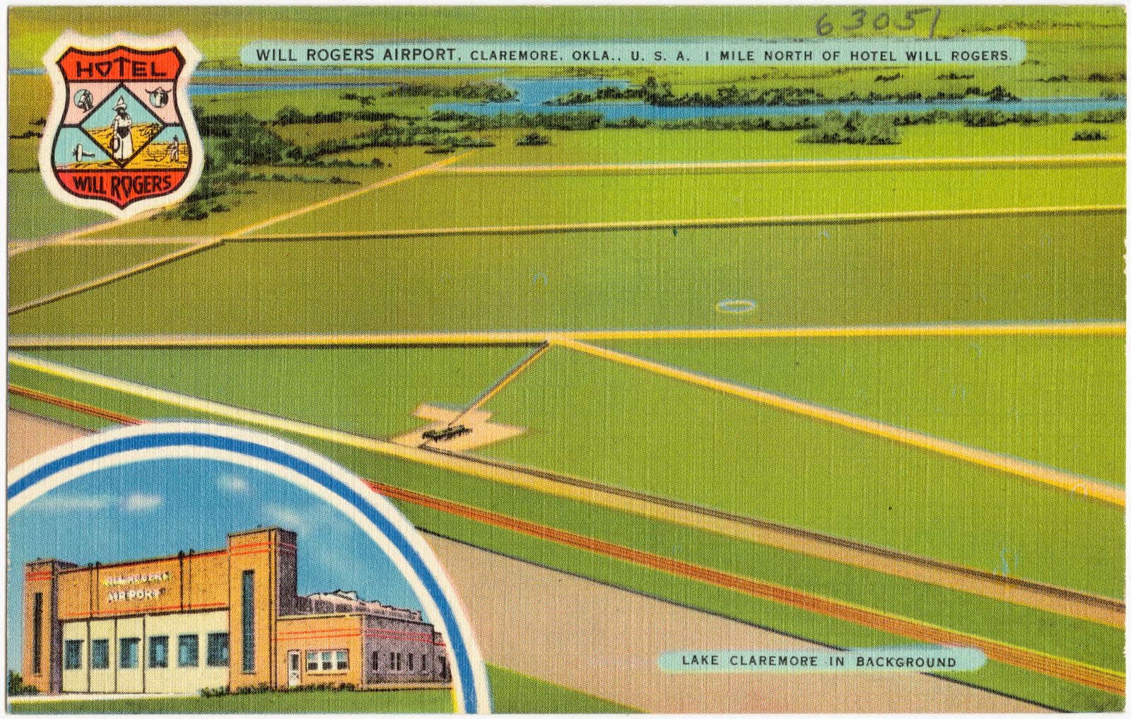 Will Rogers Airport, Claremore, Okla., U.S.A., 1 mile north of Hotel Will Rogers., Boston Public Library - undated