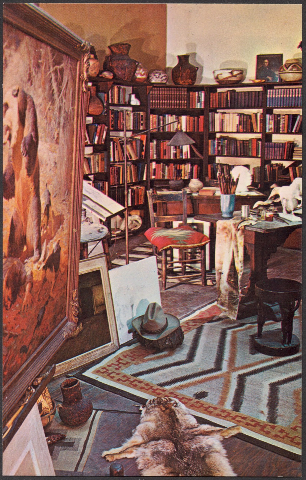 This is a view of the studio collection on permanent exhibition in the W. R. Leigh Gallery, Gilcrease Museum, Tulsa, Oklahoma, Boston Public Library - undated