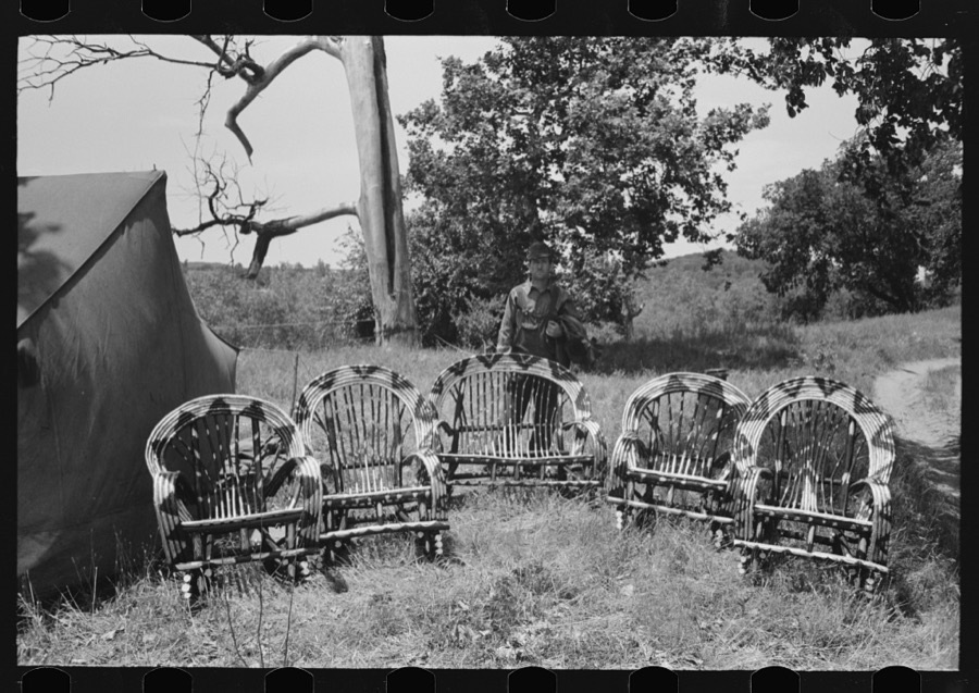 Itinerant cane furniture maker and agricultural day laborer camped in Wagoner County, Oklahoma