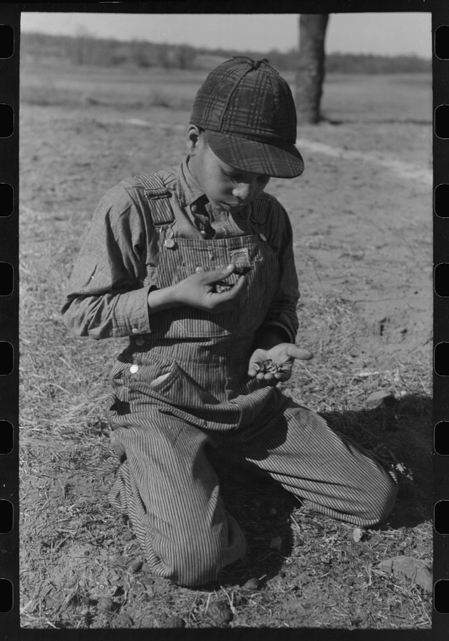 Son of Pomp Hall, Negro tenant farmer, eating black walnuts which were grown on their farm in Creek County, Oklahoma. See general caption number 23