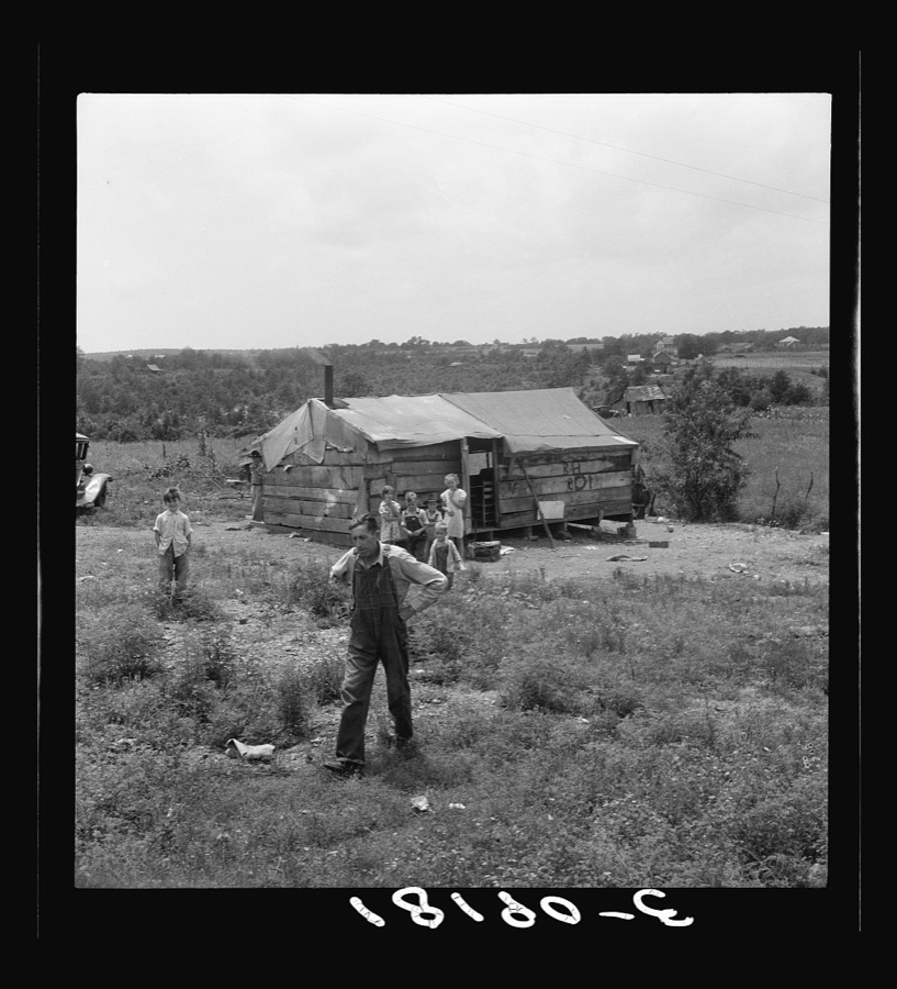 Home on "Scratch Hill," outside Atoka, Oklahoma. "I was offered twenty dollars for that house. I pay six dollars rent a year, and have some chickens and a garden"
