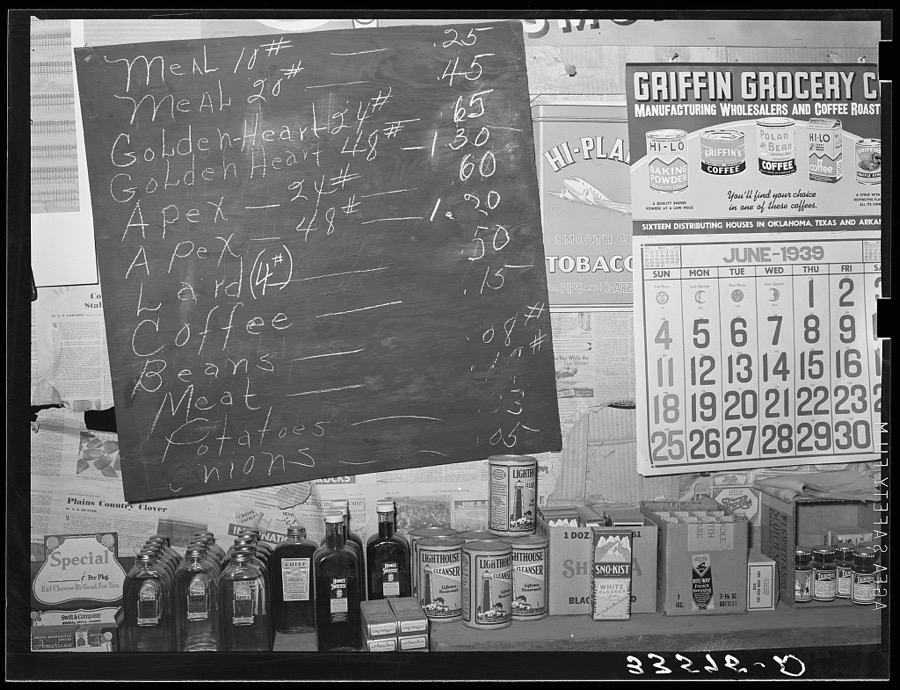 Price list of staples eaten by farmers in Wagoner County, Oklahoma