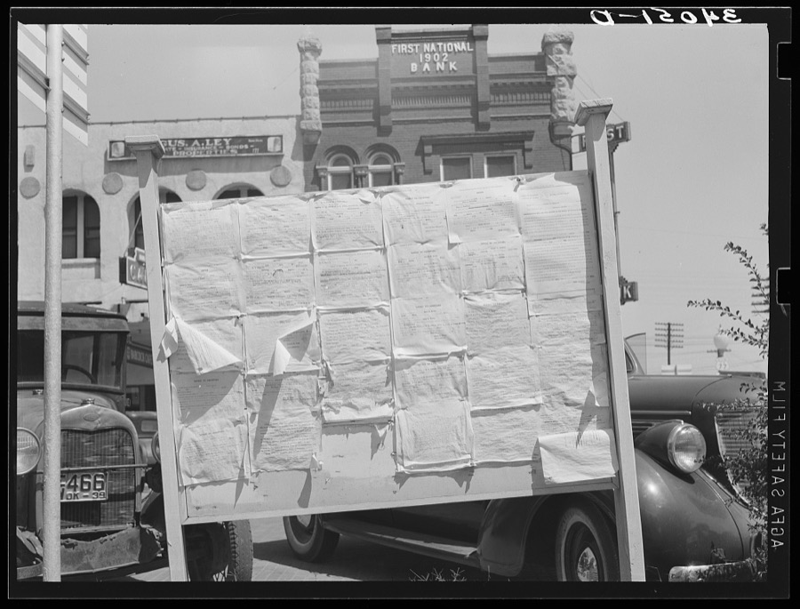 Bulletin board. Courthouse, Perry, Oklahoma