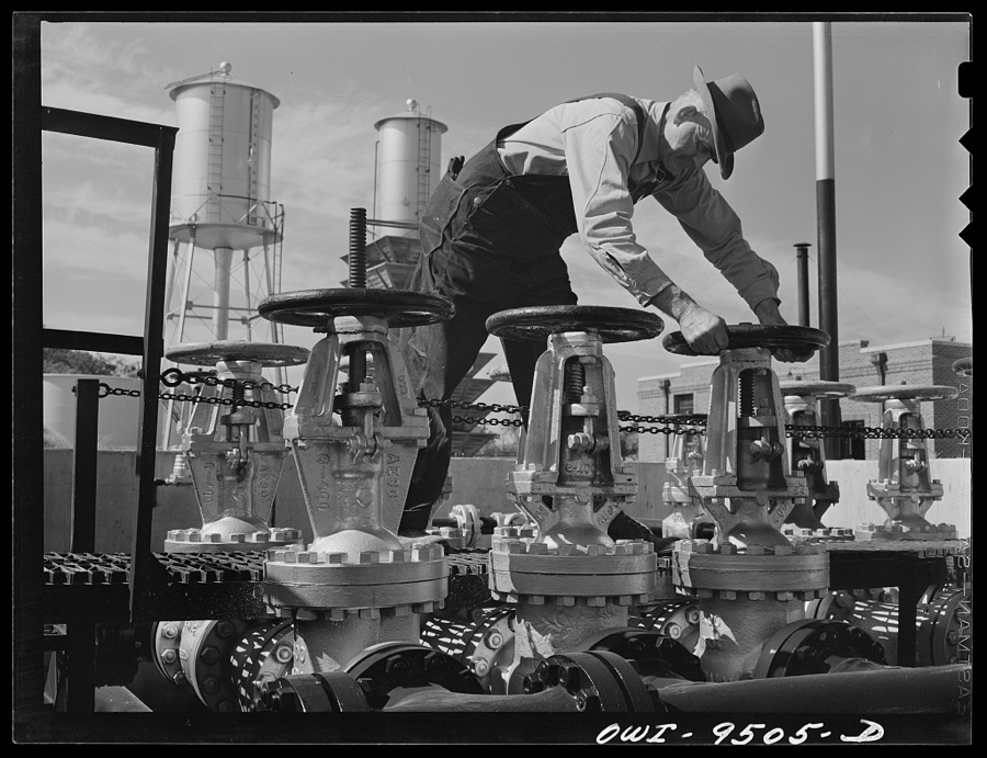 Tulsa, Oklahoma. Operating a gate valve which controls the flow of refined products through the Tulsa station of the Great Lakes pipeline. This line sends gasoline from Oklahoma to Minneapolis