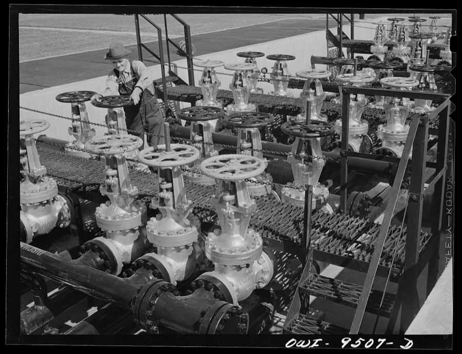 Tulsa, Oklahoma. Operating a gate valve which controls the flow of refined products through the Tulsa station of the Great Lakes pipeline. This line sends gasoline from Oklahoma to Minneapolis