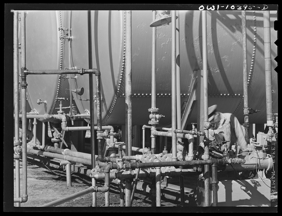 Storage tanks at a gasoline plant