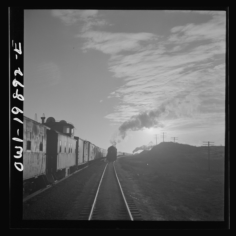Curtis, Oklahoma. Helper engine leaving the train on Atchison, Topeka, and Santa Fe Railroad