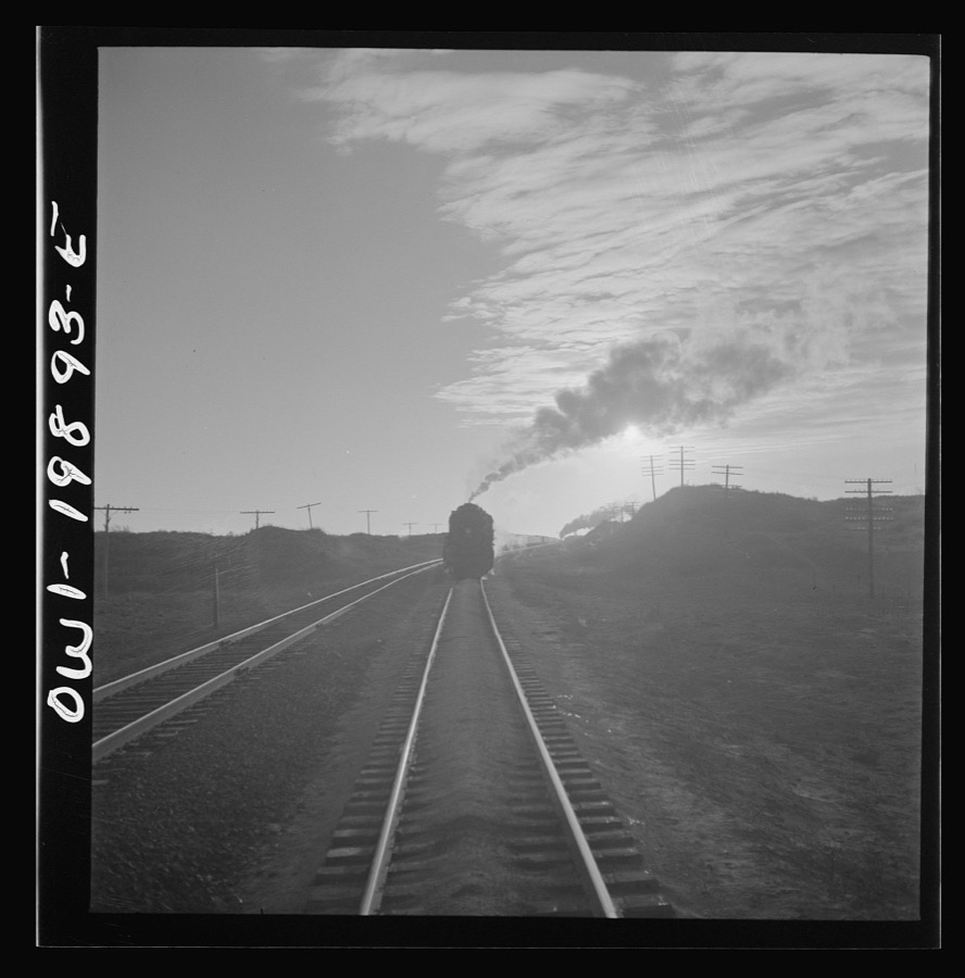 Curtis, Oklahoma. Helper engine leaving the train on Atchison, Topeka, and Santa Fe Railroad