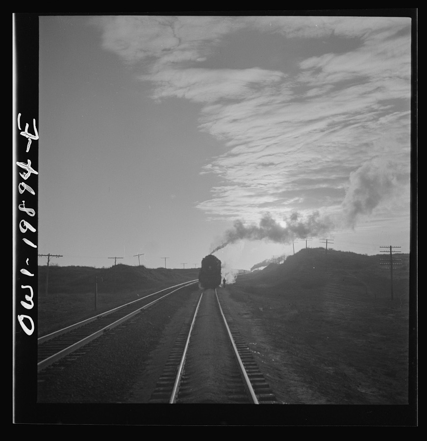 Curtis, Oklahoma. Helper engine leaving the train on Atchison, Topeka, and Santa Fe Railroad
