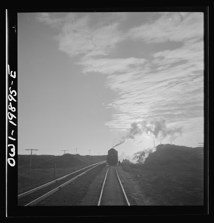 Curtis, Oklahoma. Helper engine leaving the train on Atchison, Topeka, and Santa Fe Railroad