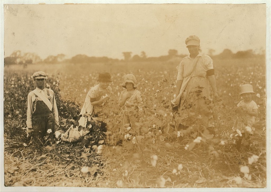 [Family of W.T. Frakes, Route 5, Lawton, Okla. Mother said 6-year old Warren picked 41 pounds of cotton yesterday "An I don't make him pick; he picked last year." Had about 20 pounds in his bag. She said Clara, 11 years old, averages 75 pounds a day. Picked 101 pounds yesterday, earning $1.25 (they are picking now for another farmer). She carries 40 pounds in the bag. Velma, 14 years, picks 125 pounds. Has picked over 200 pounds in a day. Children go to Flower Mound School, District 48 while living here, but they are itinerant, renting a small farm of 10 acres now. "We move about a good deal" mother said.]  Location: [Comanche County, Oklahoma