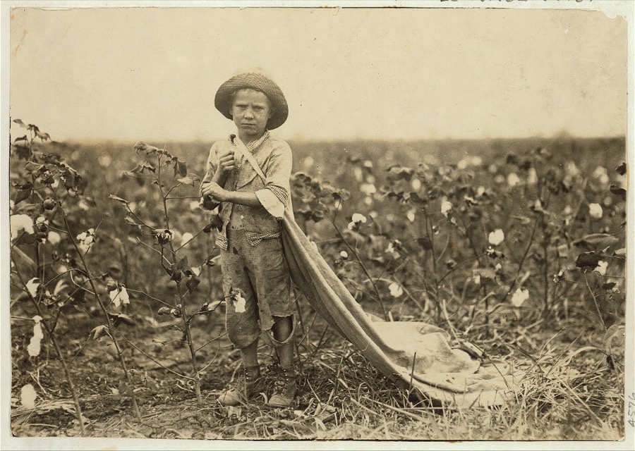 6-year old Warren Frakes. Mother said he picked 41 pounds yesterday "An I don't make him pick; he picked some last year." Has about 20 pounds in his bag. See 4574.  Location: Comanche County, Oklahoma