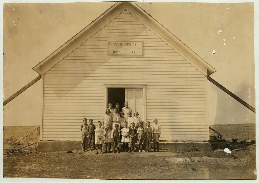 School #45, Ash Grove; Miss Hazel McKay, Teacher. One-room school in fair condition. Opened September 4th--8 months term. Enrollment 22, average attendance 15; last year: enrollment 27, average attendance 15. The balance are picking cotton and also 5 more that have not enrolled at all. Pickers may be out 2 weeks more. Teacher expects 30 enrolled after picking is over.  Location: Comanche County, Oklahoma