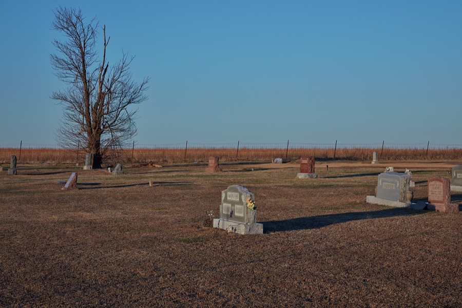 A true "country cemetery" that buries the dead of the small city of Foraker, in Osage County, Oklahoma, on the edge of a vast tallgrass preserve owned and managed by the Nature Conservancy