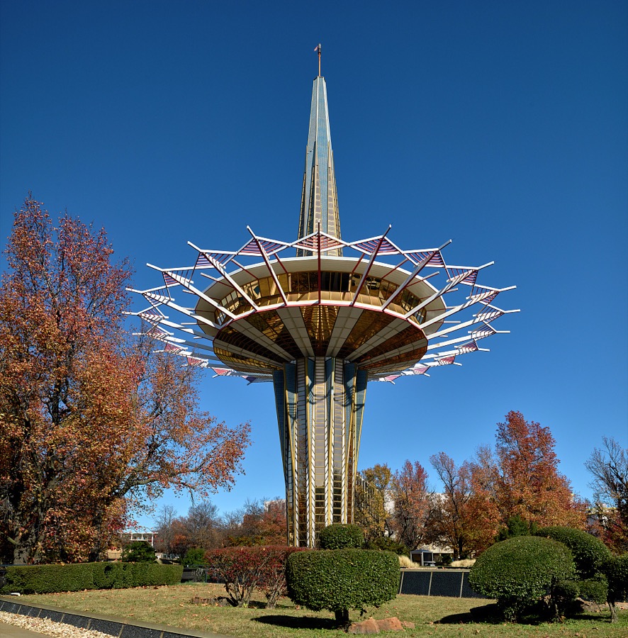 The Praying Tower at Oral Roberts University, a private, liberal-arts, Christian university in Tulsa, Oklahoma
