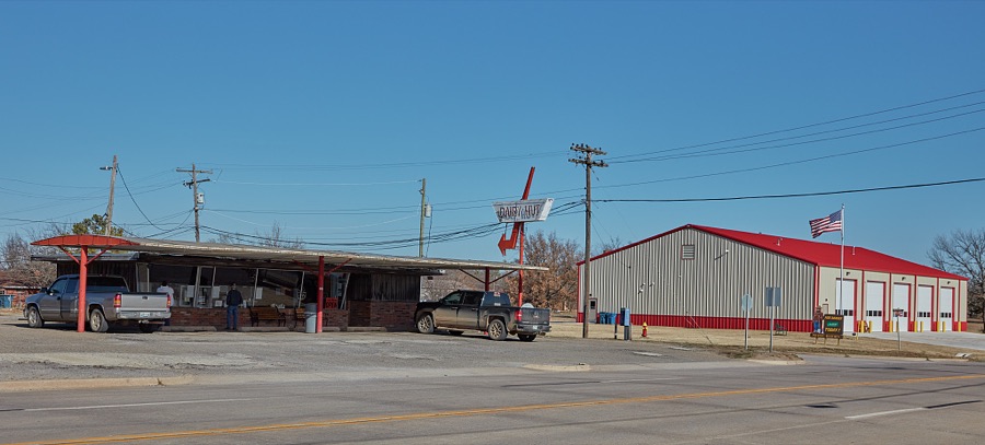 The metal sunroof over the Dairy Hut in the town of Yale, Oklahoma, is no doubt appreciated at this ice-cream stand on a hot summer's day in this southwestern-U.S. state