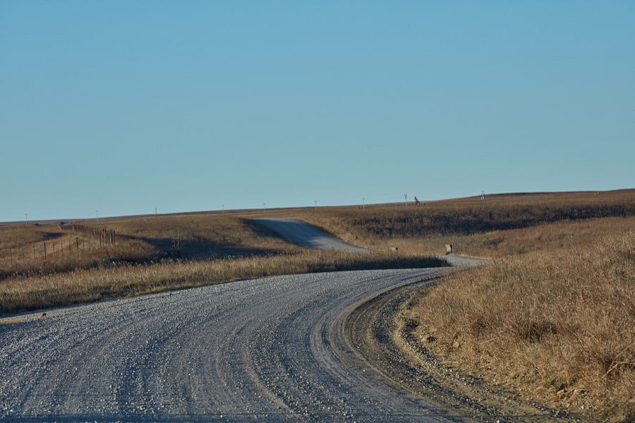 Gravel road through the Joseph H. Williams Tallgrass Prairie Preserve, owned and managed by the Nature Conservancy near the town of Foraker, in Osage County, Oklahoma