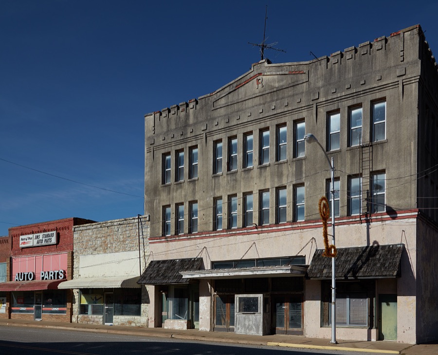 A basically abandoned commercial block in Barnsdall, a small city in Osage County, Oklahoma