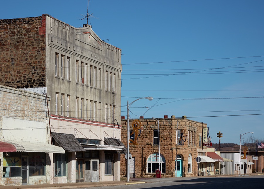 Downtown scene in Barnsdall, a small city in Osage County, Oklahoma