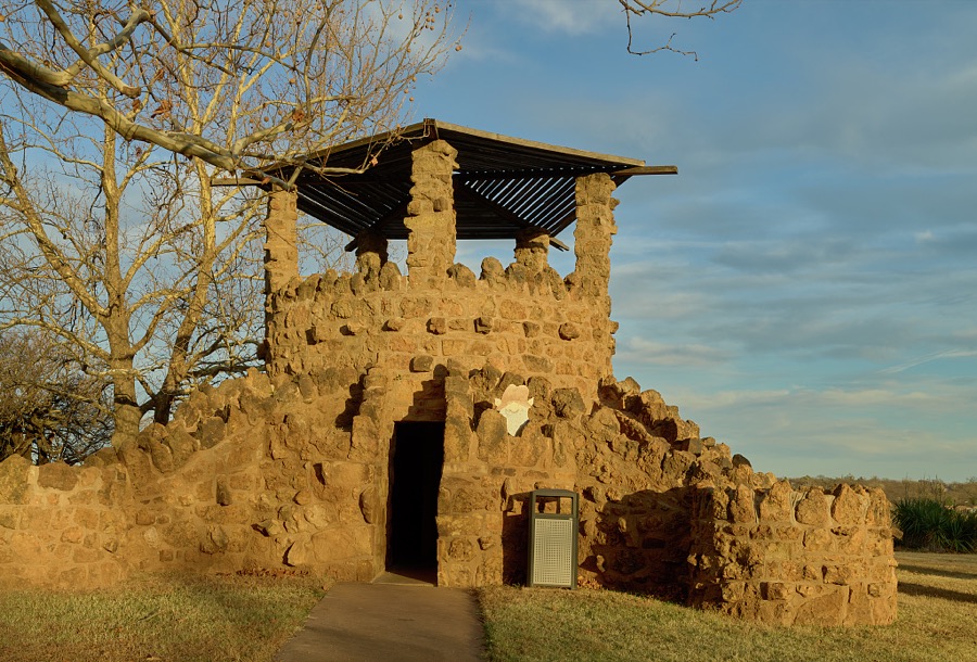 A stone structure from which one gets a good view of the Pawnee Bill Ranch and Museum in Pawnee, the seat of Pawnee County, Oklahoma, much of which is also part of the overlapping Pawnee Nation of American Indians