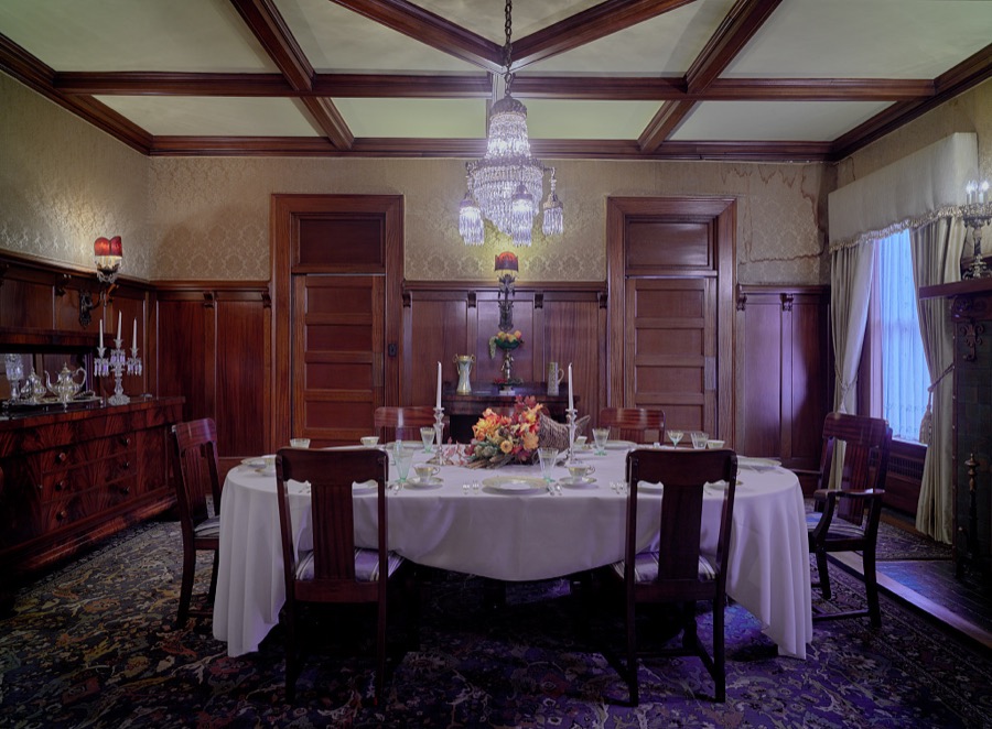 Dining room at the Frank Phillips Home in Bartlesville, Oklahoma
