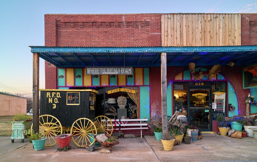 The modern-day trading post named Where the Buffalo Roam in Pawnee, the seat of Pawnee County, Oklahoma