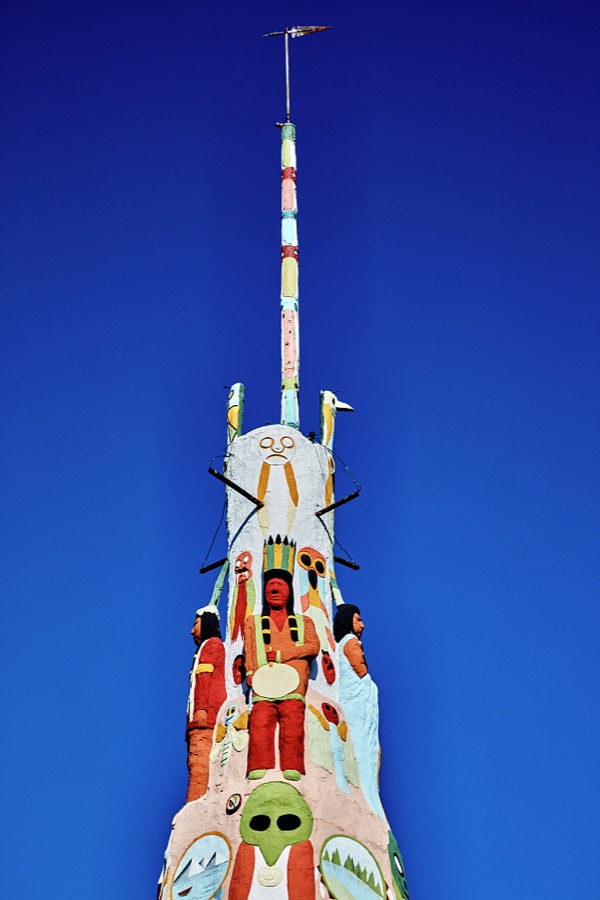 The open top of the main tower at Ed Galloway's Totem Pole Park in the remote crossroads of Foyil in northeast Oklahoma