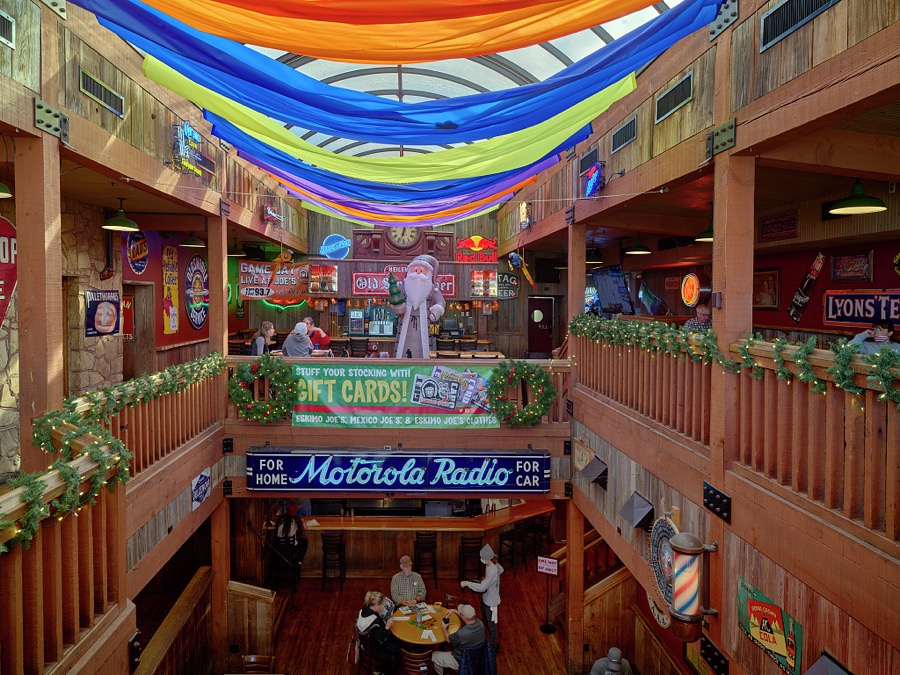 The colorful interior of Eskimo Joe's restaurant and bar in Stillwater, a key agricultural center in Oklahoma, is a popular gathering spot