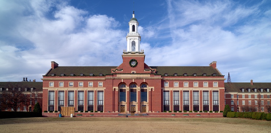 The Edmon Low Library, the main library at Oklahoma State University in Stillwater, a key agricultural center in Oklahoma