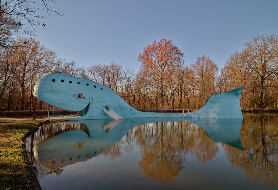 The smiling Blue Whale of Catoosa, in the small Oklahoma city of the same name, is one of the top attractions named by travelers on historic U.S. Route 66, which runs from Chicago, Illinois, to Santa Monica, California