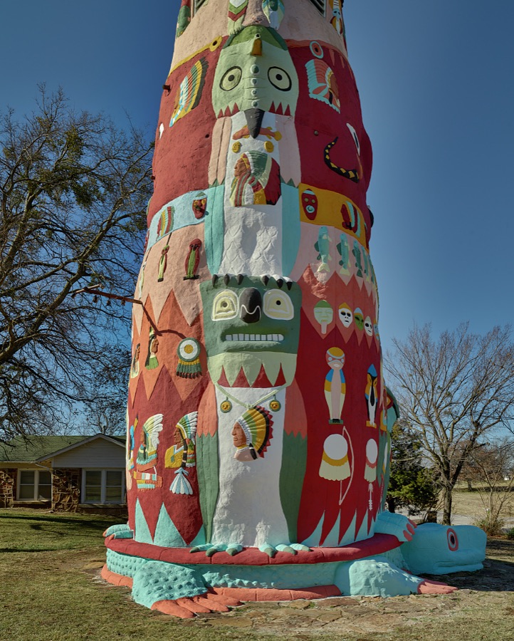 The decorated gift shop and museum at Ed Galloway's Totem Pole Park in the remote crossroads of Foyil in northeast Oklahoma