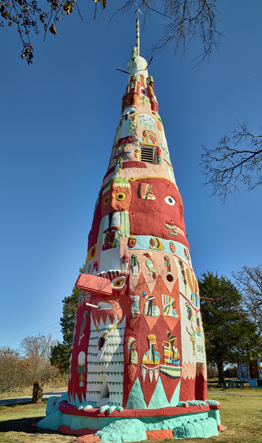 The decorated gift shop and museum at Ed Galloway's Totem Pole Park in the remote crossroads of Foyil in northeast Oklahoma