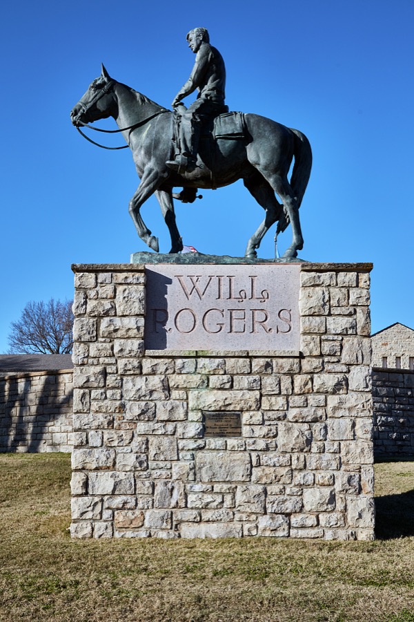 Equestrian statue of the renowned American humorist and movie actor, Will Rogers, beloved as "America's Cowboy Philosopher" at the Will Rogers Memorial Museum in Claremore, Oklahoma