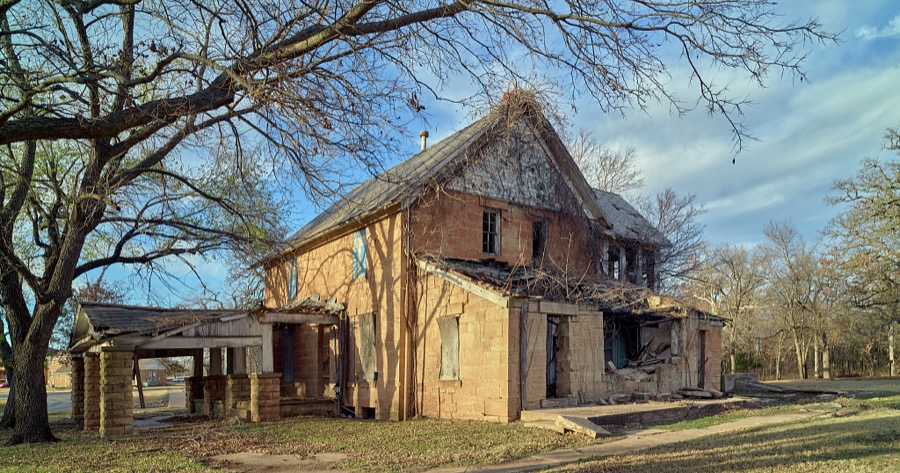 An abandoned building from the days of the Pawnee Agency and Pawnee Boarding School, established after the Pawnee tribe came to what is now Oklahoma in 1875 as part of the forcible movement of tribes from eastern lands of what was called the "Indian Nation"