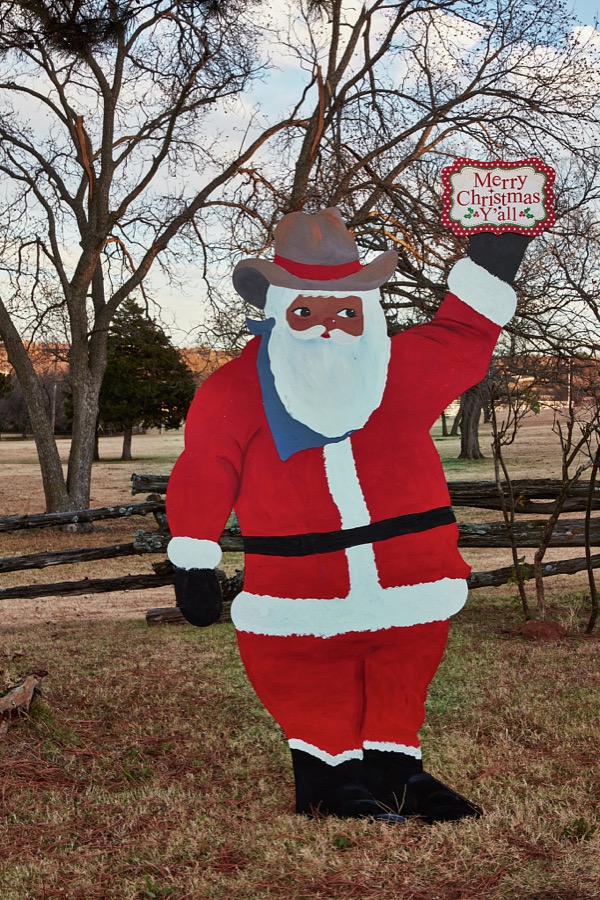 A seasonal greeting at Pawnee Bill's Ranch in Pawnee, a small city in north-central Oklahoma named for the Pawnee people, was one of the American Indian tribes forcefully removed and marched, mostly on foot, from eastern states to what was called "Indian Territory" on the windy midwest plains in the 1870s