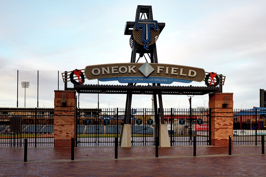 Sign at the Tulsa Oilers' minor-league ONEOK baseball stadium in Tulsa, Oklahoma