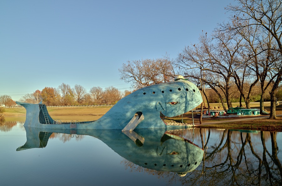 The smiling Blue Whale of Catoosa, in the small Oklahoma city of the same name, is one of the top attractions named by travelers on historic U.S. Route 66, which runs from Chicago, Illinois, to Santa Monica, California